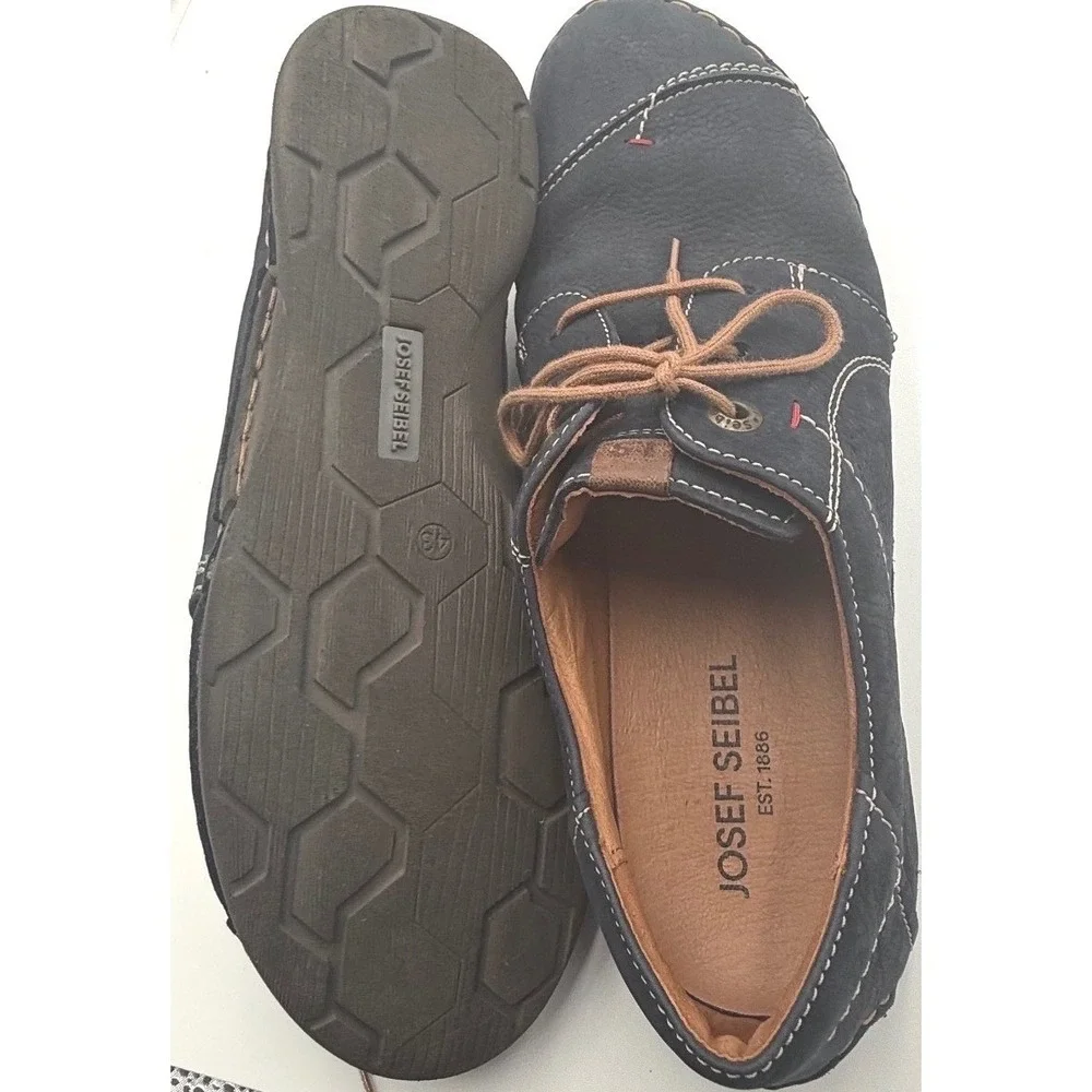 Josef Seibel Anvers 08 Men's‎ 43 Navy Leather Comfort Oxfords - Wide Fit